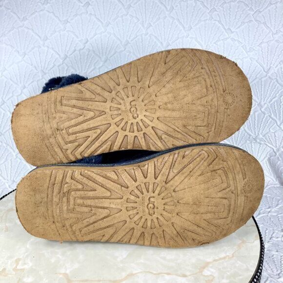 UGG Boots Womens Sz 10 Navy Blue Becket Suede Shearling Sheepskin Buckle Booties - Picture 12 of 13